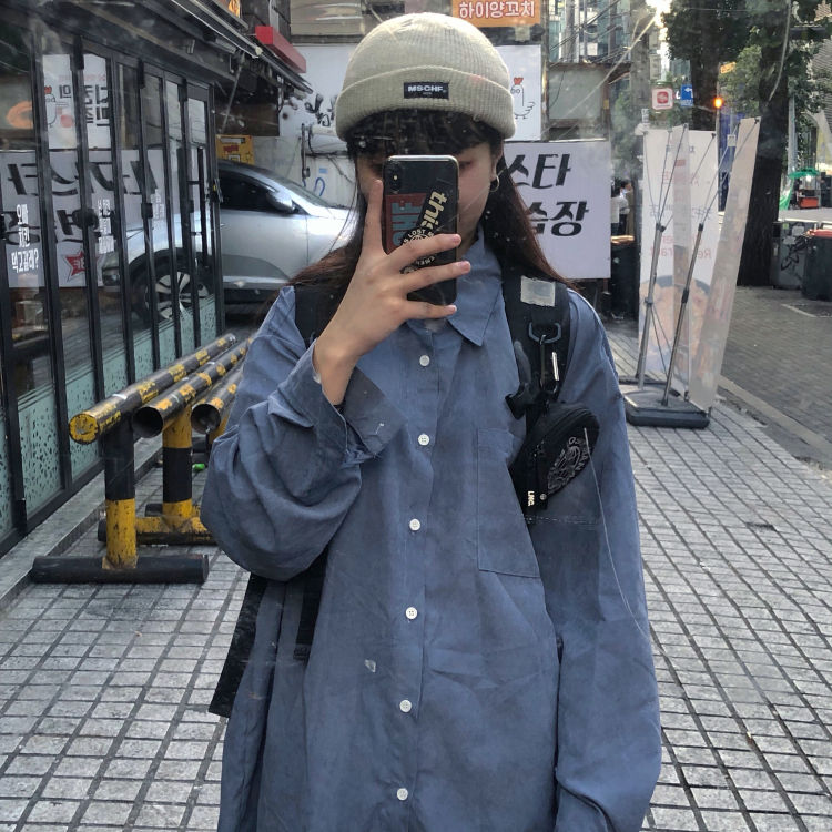 Autumn 2020 new long sleeve shirt female student Korean loose solid shirt Hong Kong Style versatile BF coat fashion