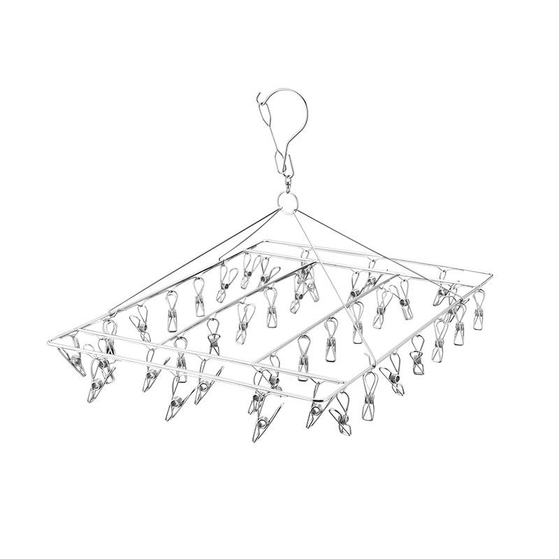 Stainless steel clothes hanger multi clip clothes holder underwear rack socks rack baby multi-functional windproof thickened 40 clips