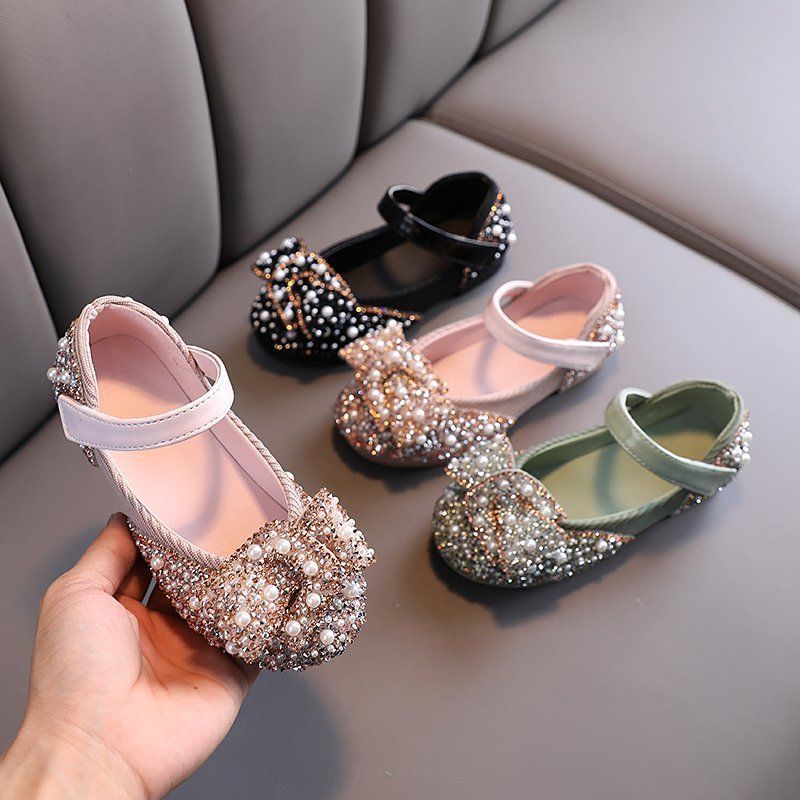 Girl's single shoes 20 spring and autumn new leisure color diamond bowknot children's princess shoes little girl performance shoes