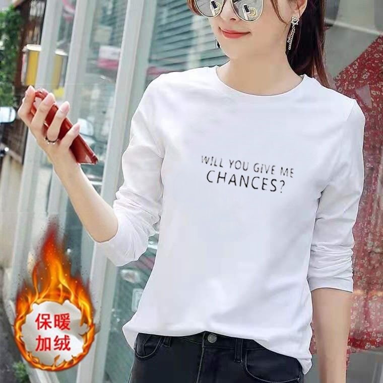 Plush base coat for ladies T-shirt for Korean women long sleeve T-shirt for Korean women print round neck base coat for Korean women