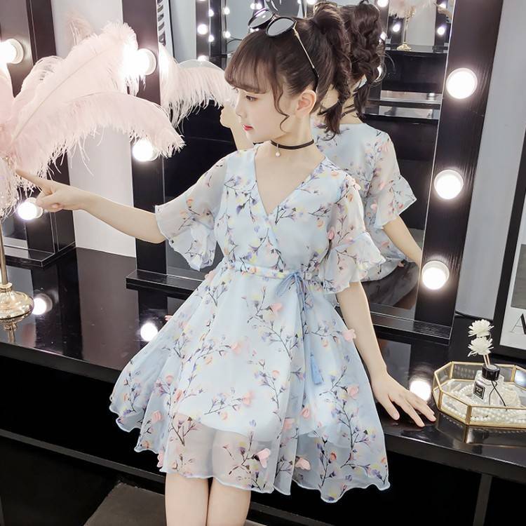 Princess skirt girl Princess children's new summer air net red girl Chiffon Dress summer floral skirt
