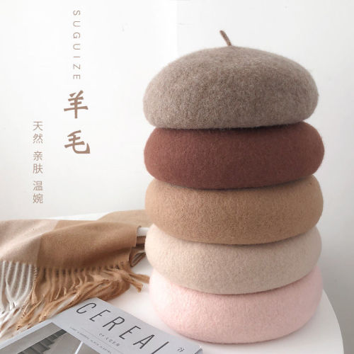 Hat woman autumn winter wool BERET Korean version popular art painter hat British bud hat small pumpkin hat