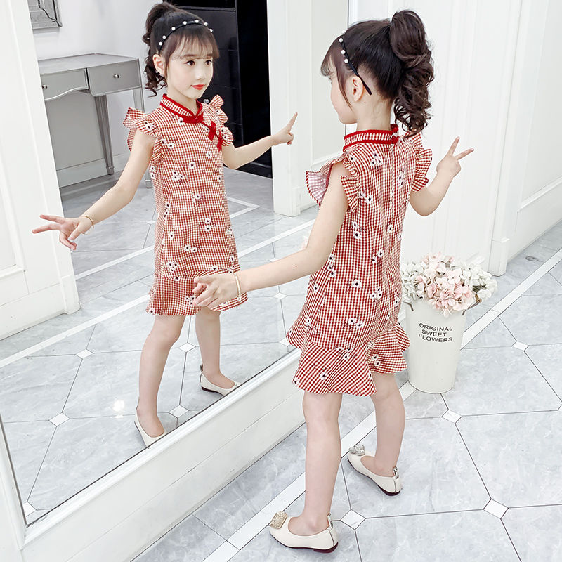 Girls' cheongsam dress summer dress 2020 new Korean children's dress children's medium long dress little girl's Chinese style skirt