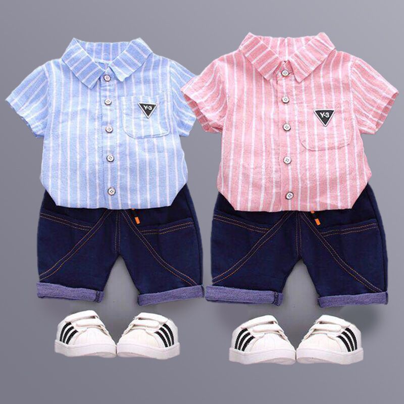 2020 new boys' summer clothes baby shirt short sleeve set 2-piece 1-3-7-year-old summer clothes fashion