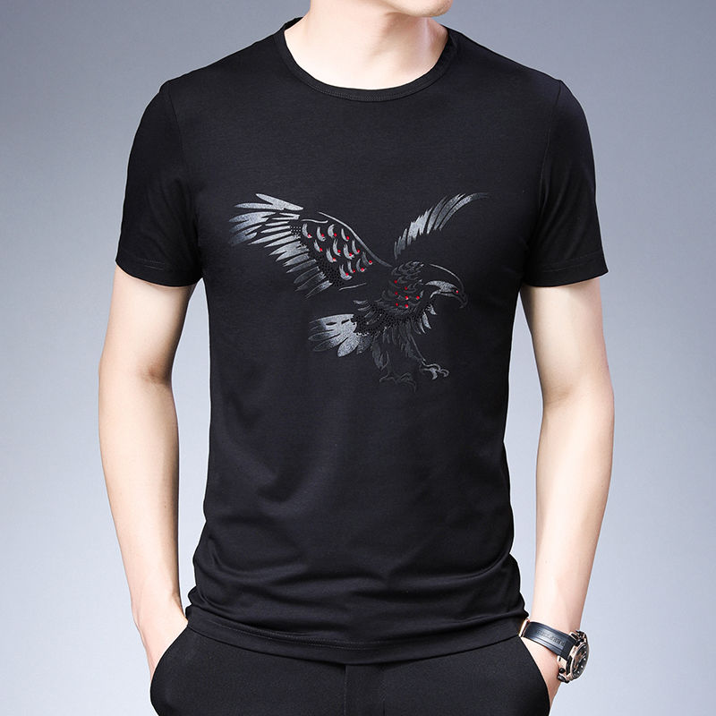 Men's short sleeve T-shirt printed T-shirt summer trend Korean men's half sleeve bottomed shirt round neck thin upper garment