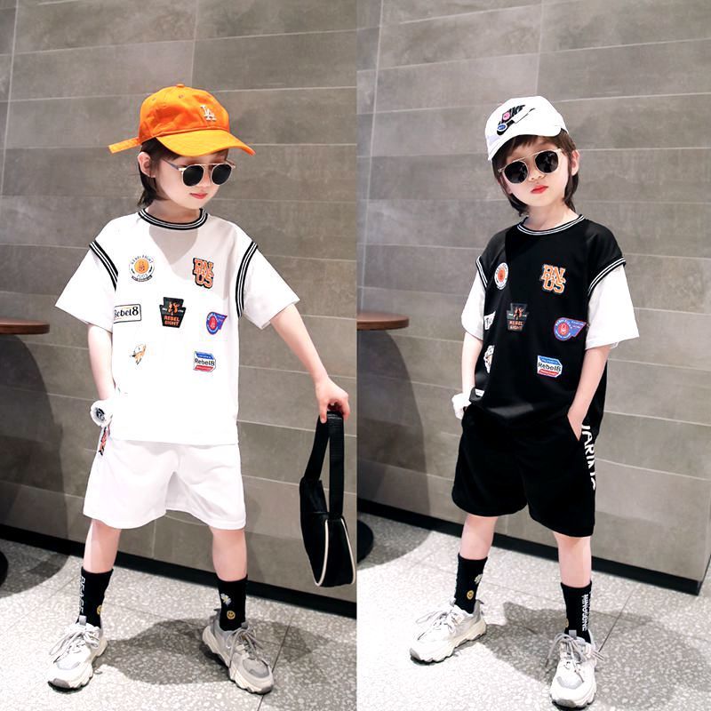 Children's suit boys' short sleeve suit big children's cotton sports Korean version handsome sports children's basketball suit