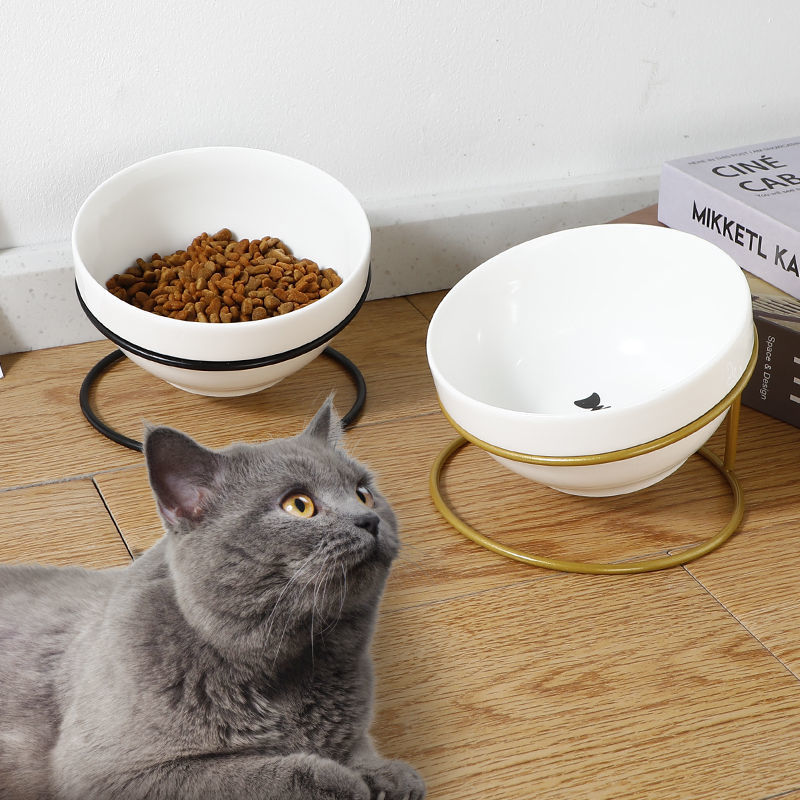 Tilted pet bowl holder water bowl cat Bowl Ceramic cat bowl with iron frame cat food basin to protect cat table