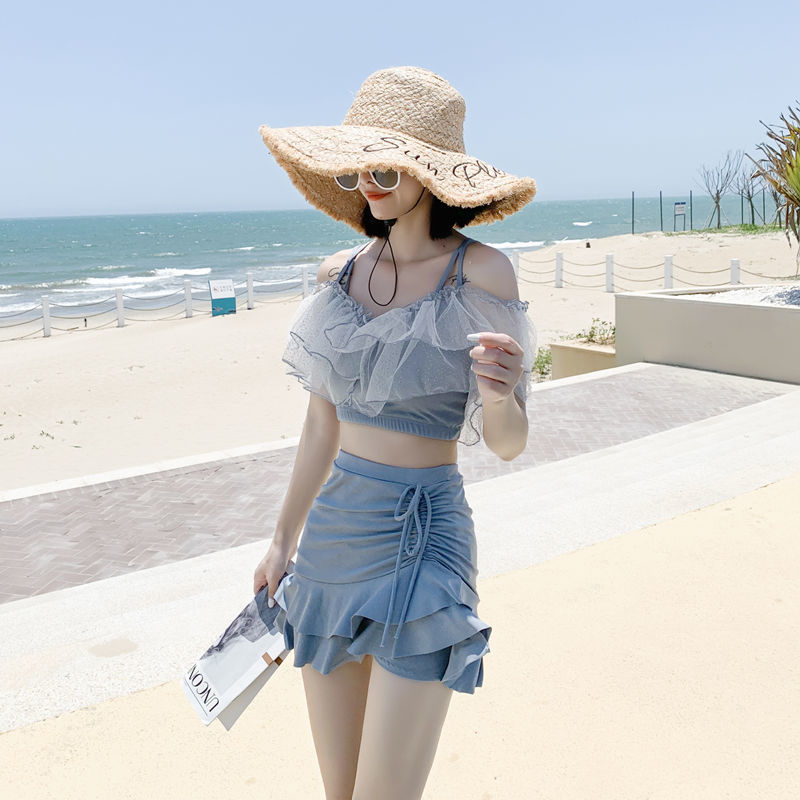 New style swimsuit female flat angle split body cover belly sexy thin girl lovely student small fresh spring conservative swimsuit