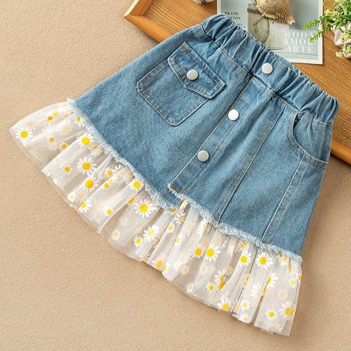 Girls Denim Skirt summer dress 2020 new children's skirt Daisy mesh skirt summer girl denim skirt