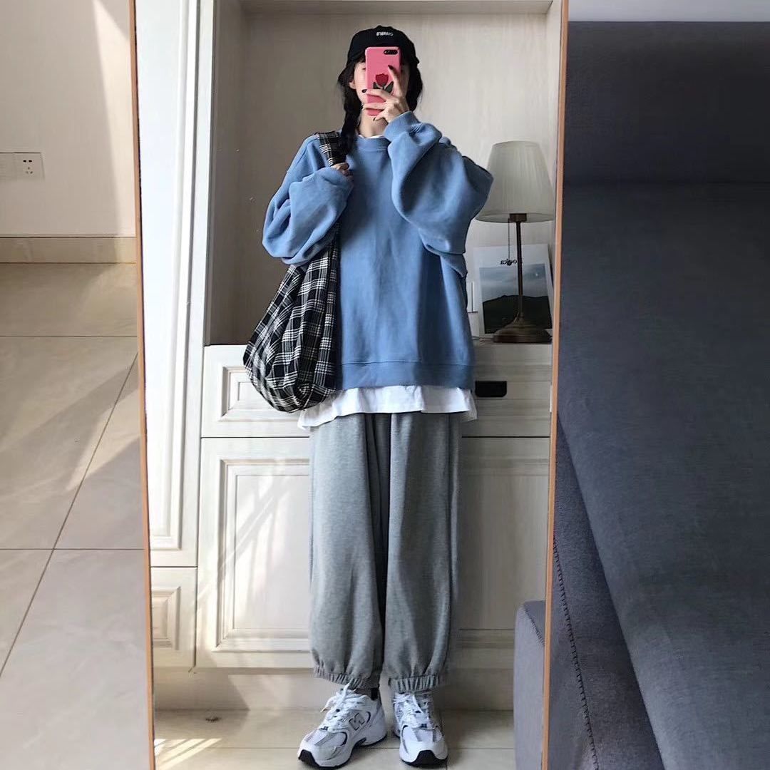 Single / suit autumn / winter simple loose two piece Plush sweater girl student coat fashionable ins sports Leggings