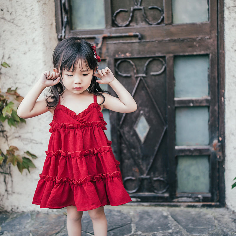 Girls dress summer dress 2020 new little girl Chiffon beach Princess sling skirt girl baby foreign style skirt