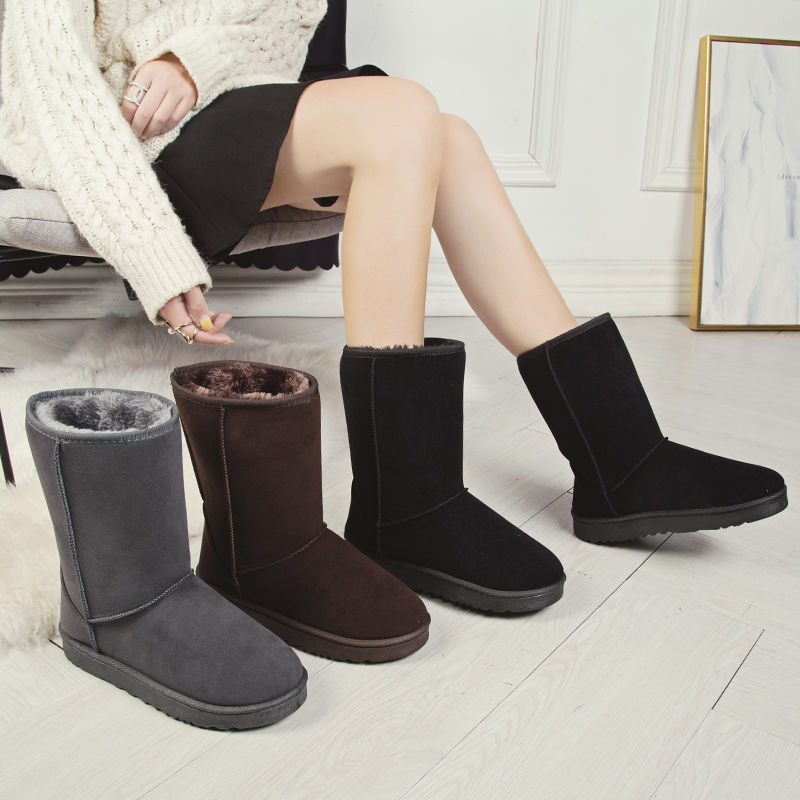 Winter Plush high tube snow boots women's student short tube thermal shoes flat bottomed medium tube cotton boots