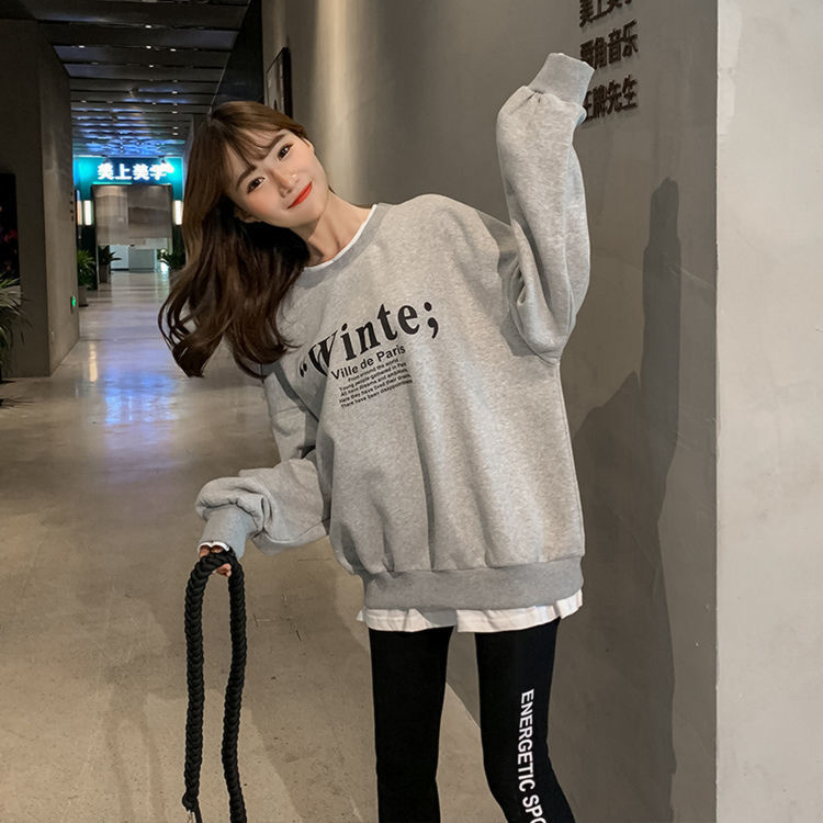Winter Plush thickening warm loose two piece sweater women's hoodless plus size women's long sleeve top