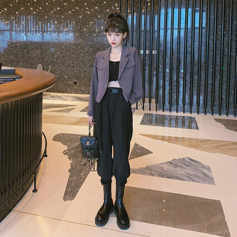 One piece / suit short Blazer coat women 2020 new autumn small high waist Harem Pants two piece set