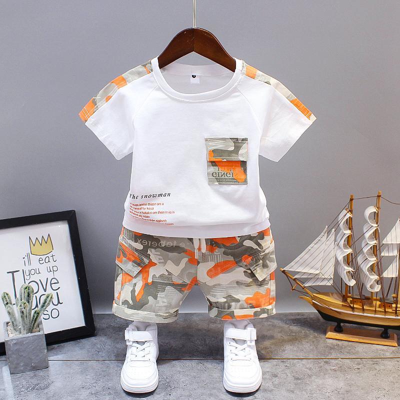 Boys' summer suit new children's wear foreign style boys' summer camouflage splicing short sleeve two piece set