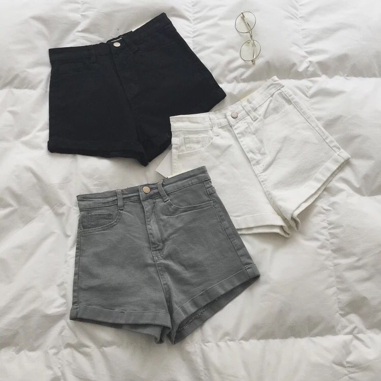 Summer 2020 new look skinny solid color Retro High Waist curled Jeans Shorts women's Korean slim hot pants