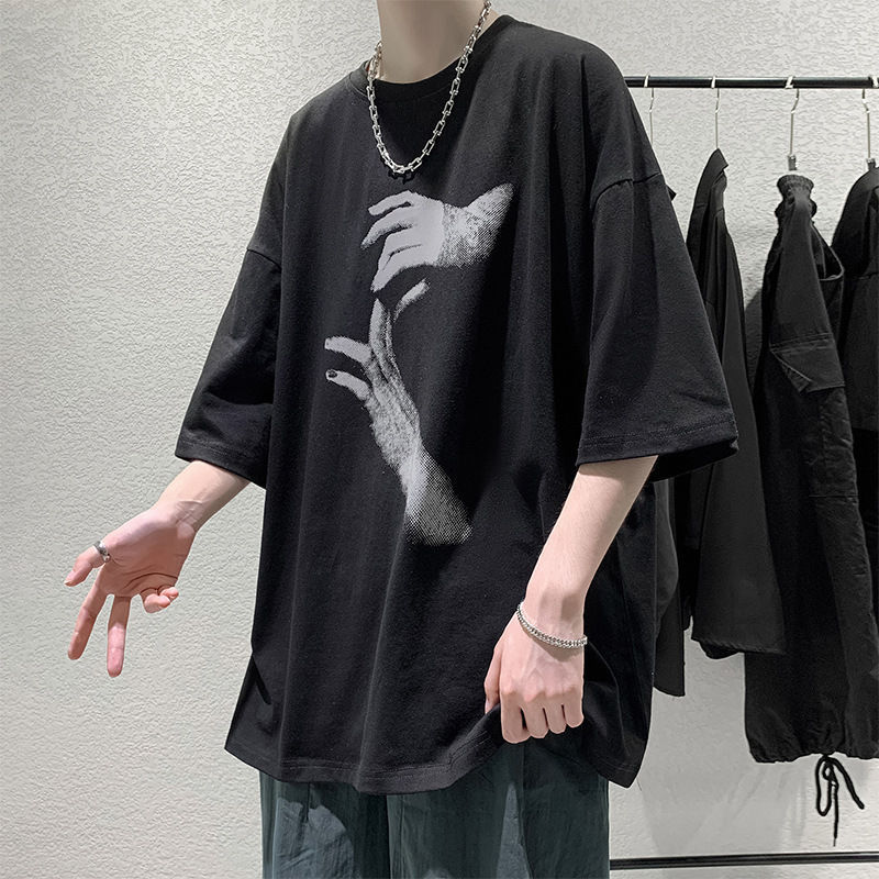 Summer new men's short sleeve T-shirt Hong Kong Style ins trend loose half sleeve top handsome student fashion brand T-shirt