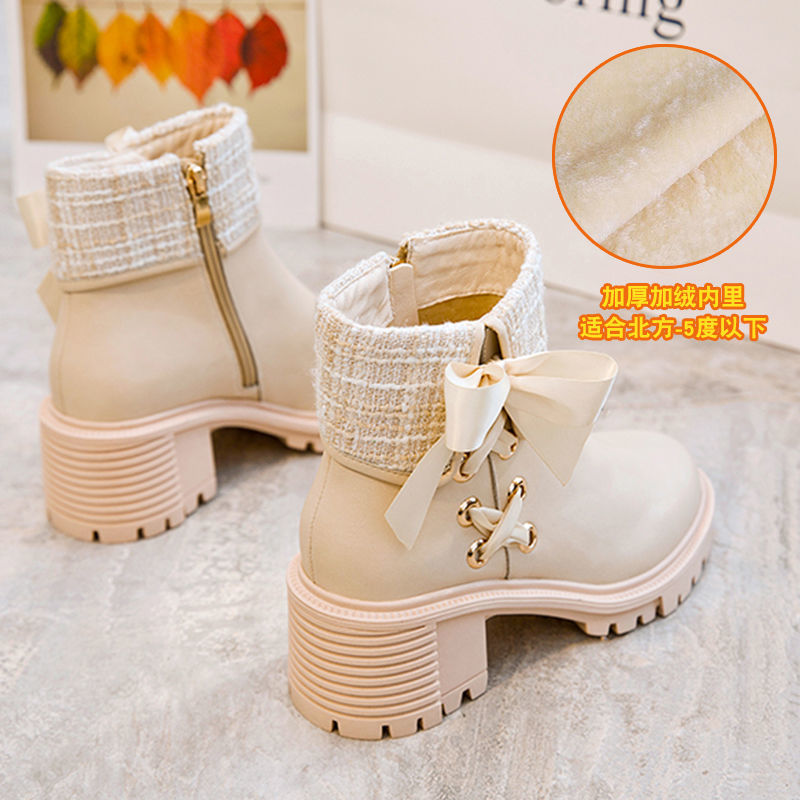 Xiaoxiangfeng short boots women's new Korean high heel cotton shoes fashionable autumn and winter versatile Plush Martin boots women's winter