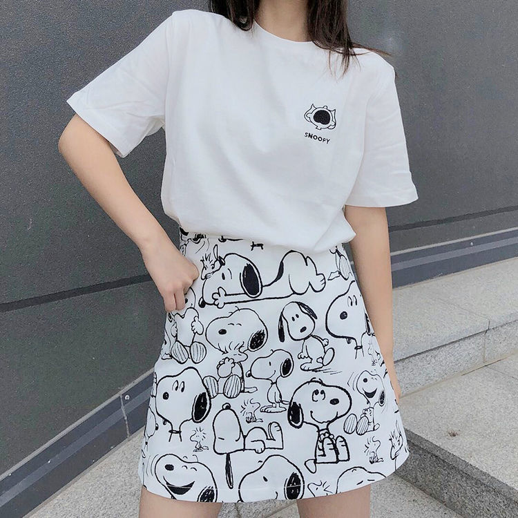 Summer new A-line skirt short skirt children's Korean version ins net red and white high waist shows thin package hip medium length