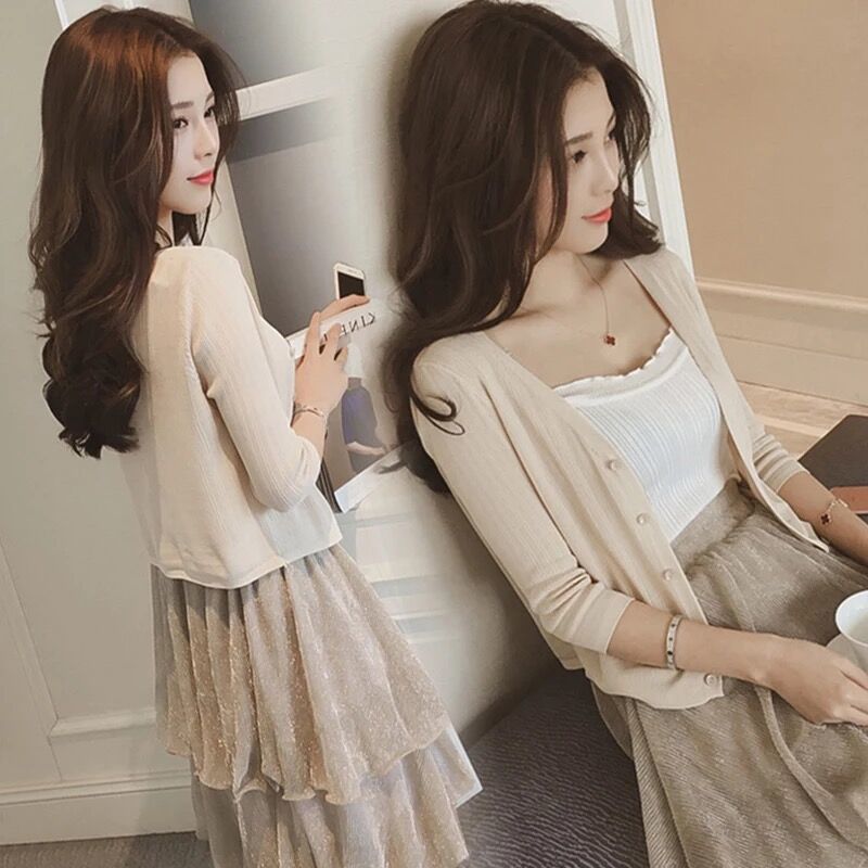 Summer coat women's thin versatile small shawl knitted cardigan
