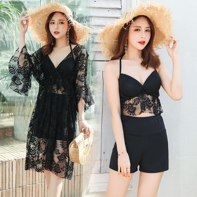 Large Size Swimsuit women fat mm long 200 kg covering belly, showing thin and sexy three piece set of large chest split high waist swimming suit