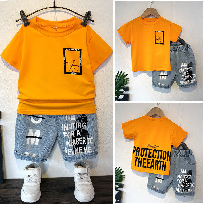 Boys' summer suit 2020 new style foreign style baby net red clothes little boy Korean handsome short sleeve two piece set