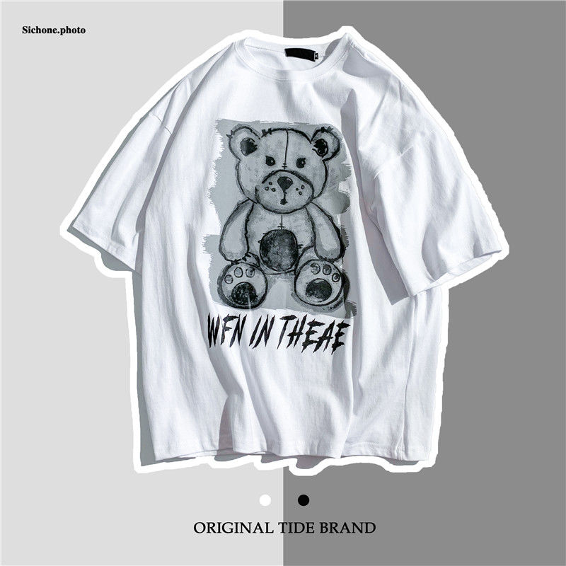 Summer new round neck short sleeve T-shirt for men cartoon printing short sleeve men's Hong Kong style leisure half sleeve top