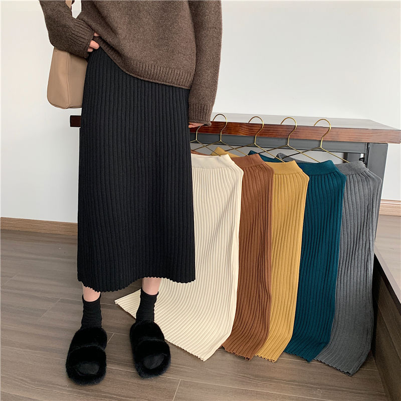 One step dress autumn and winter new Korean version of mid long retro skirt children Han xianthin knitted A-line skirt pleated skirt