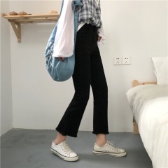 Black jeans autumn winter Korean version slim high waist pants micro flared pants student girls straight pants loose casual pants