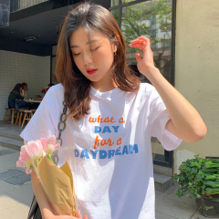 Women's Hong Kong Style loose Korean version of original residence of fashion students BF style versatile half sleeve top