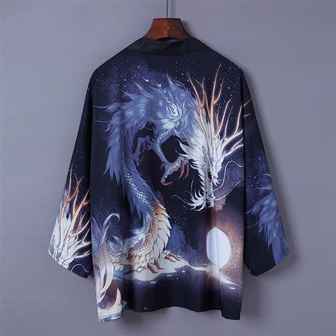 Japanese couple kimono Chinese wind Dragon Robe half sleeve Daopao women's net red loose 7 / 6 sleeve Hanfu men's fat man shirt