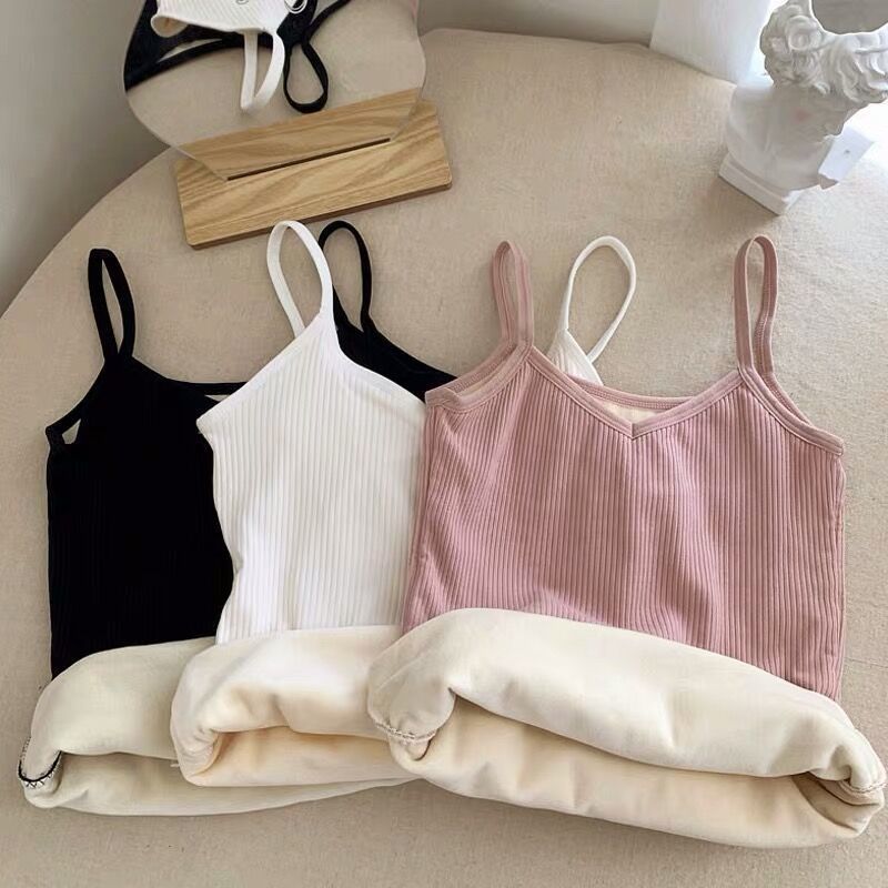 Thermal underwear women's Plush thickened Korean students wear inside and outside with cotton backing and constant temperature heat storage sling backing shirt