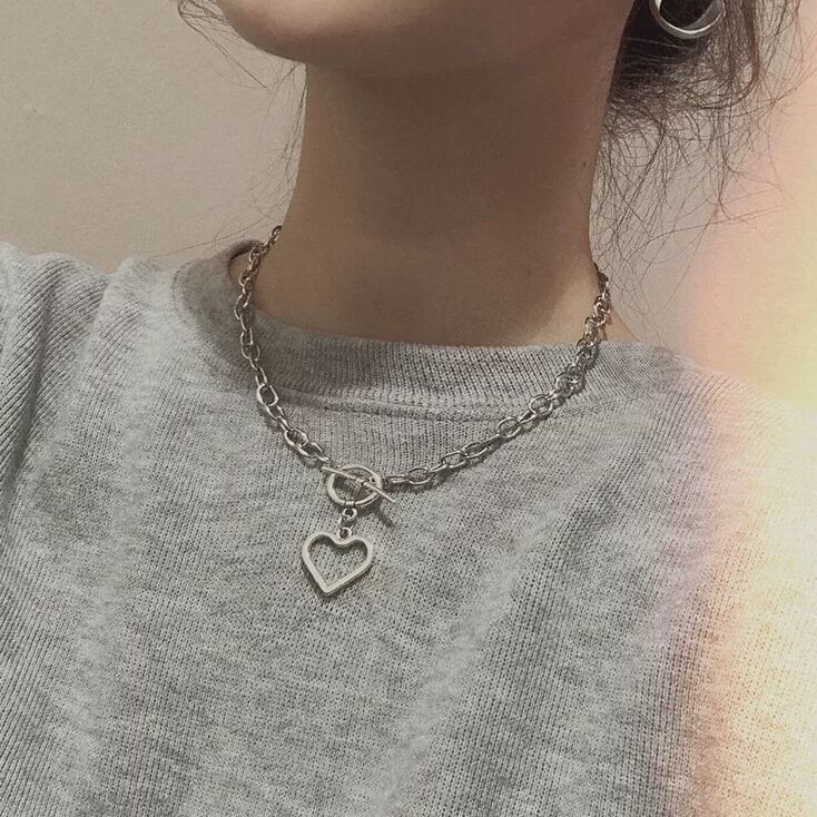 New Retro punk European and American ins blogger LOVE PENDANT Metal exaggerated thick chain hip-hop Necklace