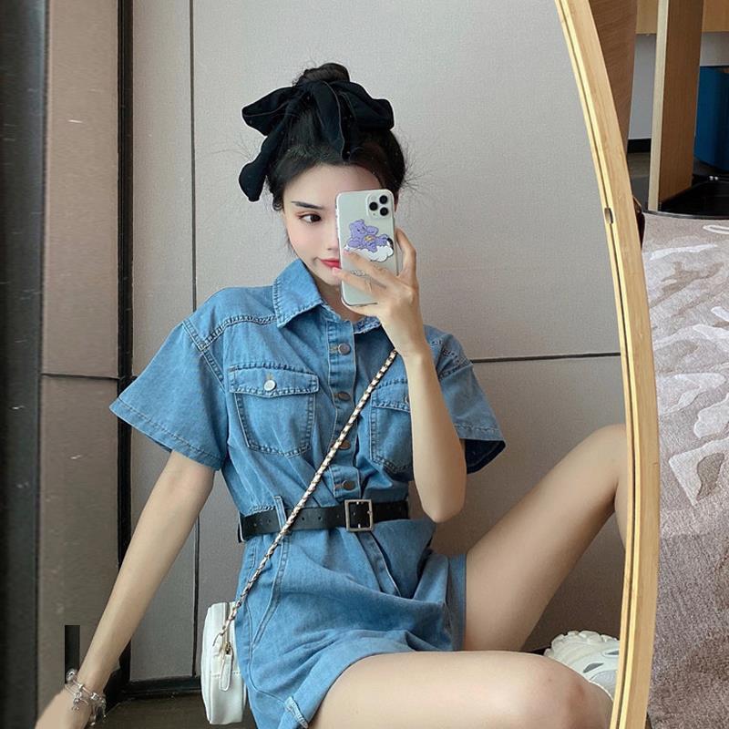 Work wear denim Jumpsuit women's 2020 new temperament goddess model summer slim high waist Jumpsuit shorts