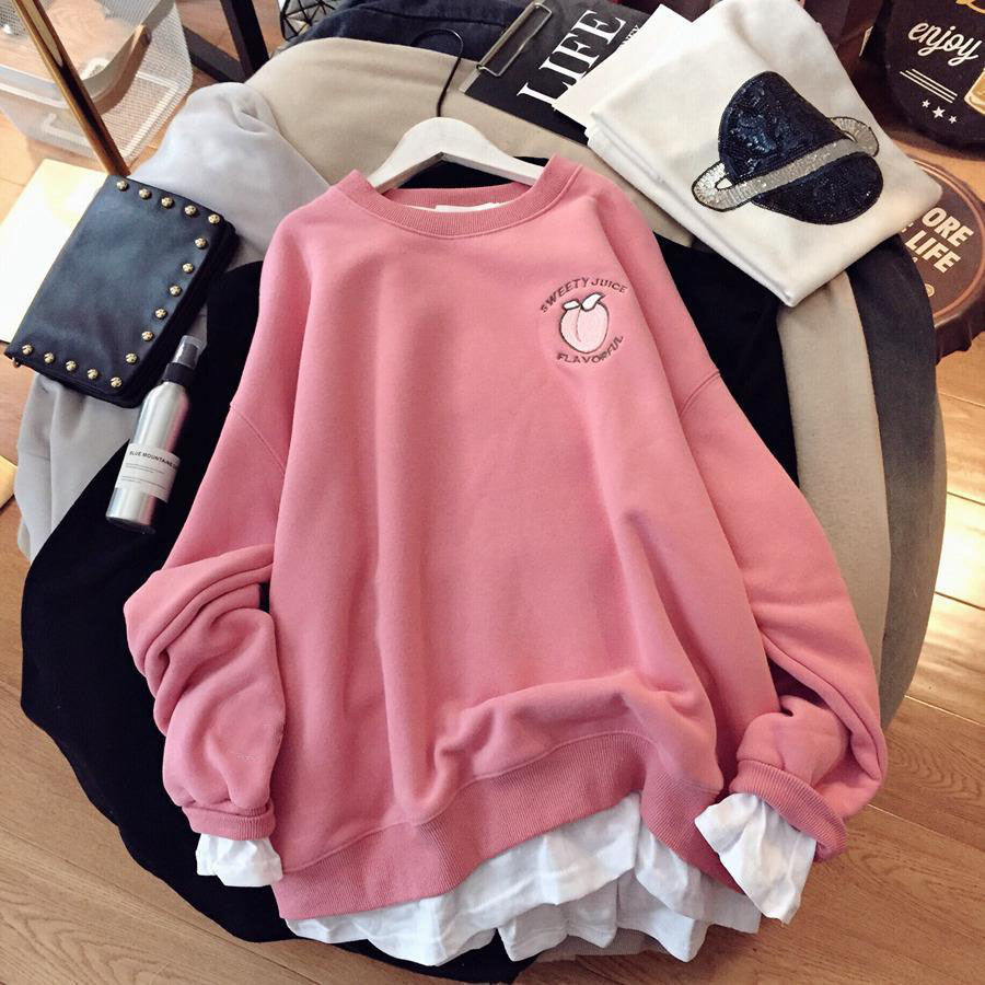 200kg autumn and winter women's wear Plush thickened warm two piece sweater fat mm large loose long sleeve top ins