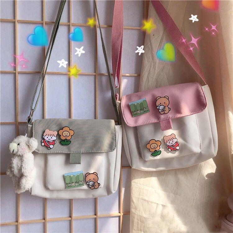Korean ins lovely canvas bag women's messenger bag small bag