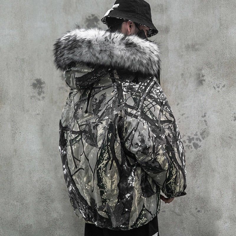 Guochaozuo mountain carved cotton padded coat male winter fashion card loose student branch camouflage cotton coat coat couple coat cotton padded jacket