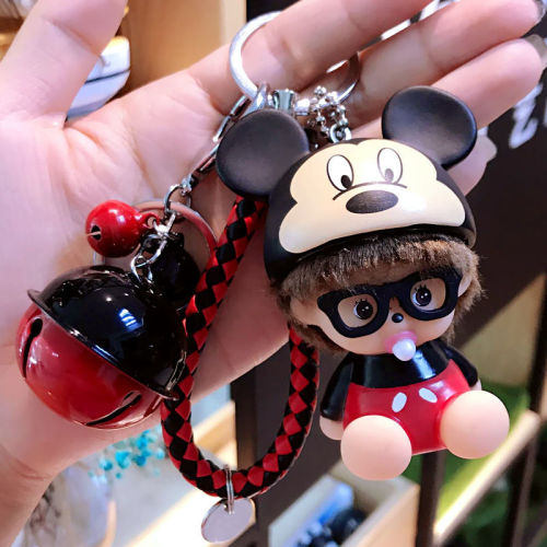 Korean version of cartoon keychain pendant for female students, cute new style internet celebrity Monchichi car key rope as a gift for girlfriend