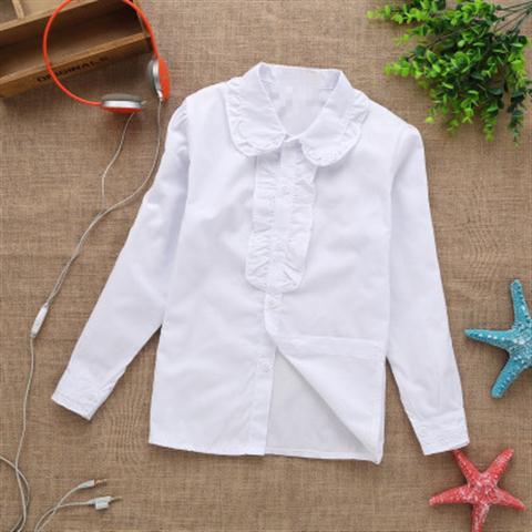 Children's white shirt girl's long sleeve cotton middle school and university children's performance uniform primary school uniform short sleeve white shirt
