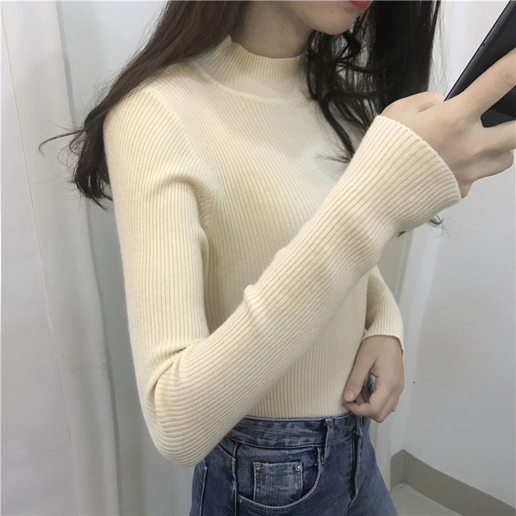 Real price + 5 new semi-high collar and long sleeve dress fashion simple Pullover Sweater woman