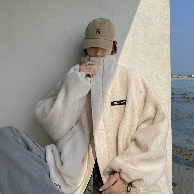 Ins net red thickened double-sided lamb wool coat Korean loose BF autumn and winter new Harajuku cotton coat
