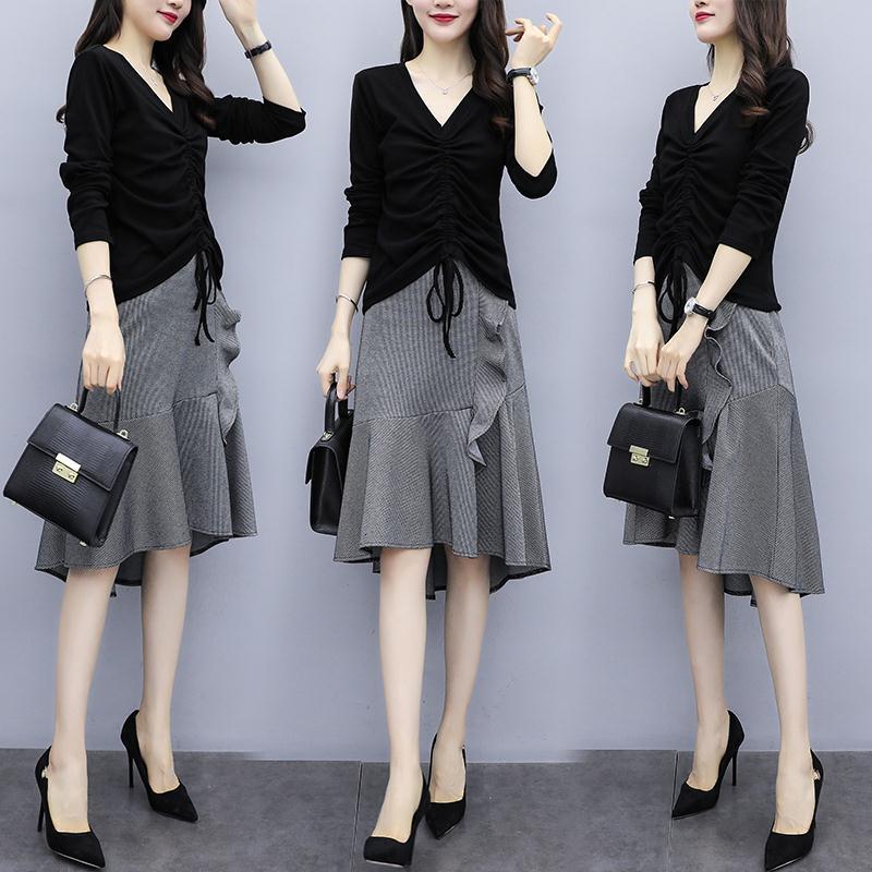 One piece / suit large women's dress spring 2020 new cover belly junior dress fat sister two piece suit skirt