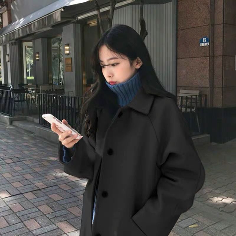 The new style of College tweed long and loose woolen jacket