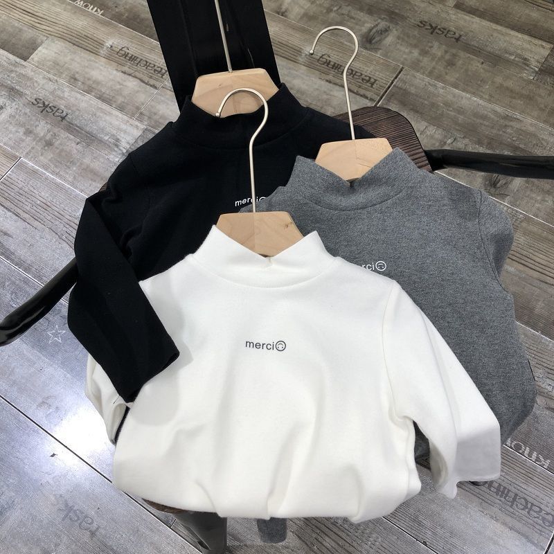 Boys' cotton ground half high collar t-shirt t-shirt autumn 2020 Korean children's basic long sleeve top fashion