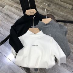 Boys' cotton ground half high collar t-shirt t-shirt autumn 2020 Korean children's basic long sleeve top fashion