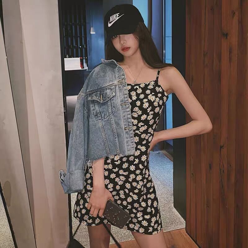 Little Daisy Chiffon floral dress women 2020 summer new waist drawstring dress girlfriends pajamas short skirt women
