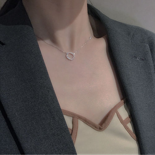 Micro inlaid zircon geometric crescent necklace for women Korean version simple fashion student clavicle chain girlfriends Valentine's birthday gift