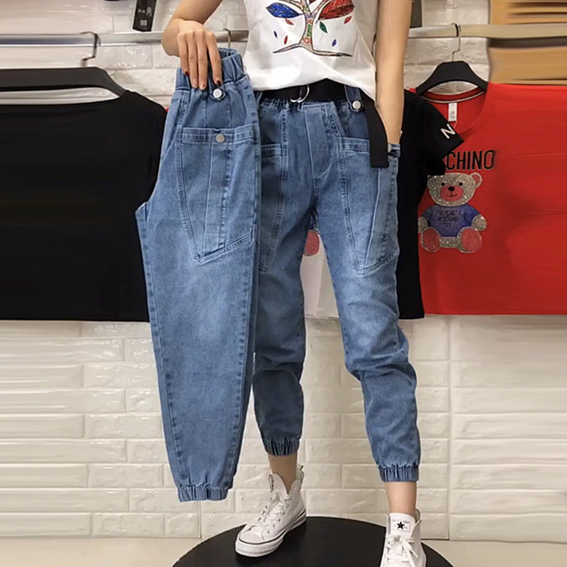 Jeans women's autumn Harlan high waist loose and thin overalls Leggings nine point lantern daddy pants radish versatile