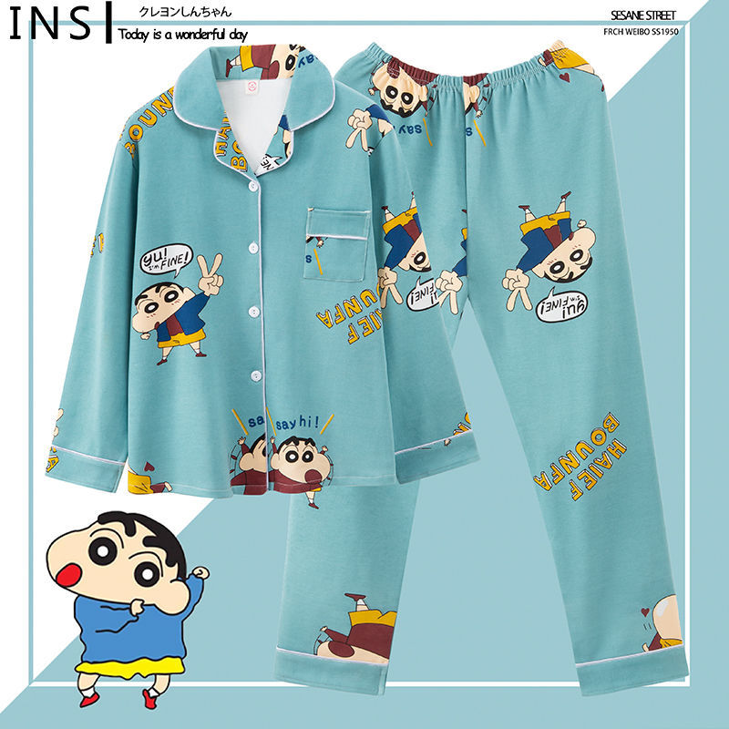 Pajama girl spring autumn long sleeve loose and lovely wear student ins net red thin summer home clothes two piece suit