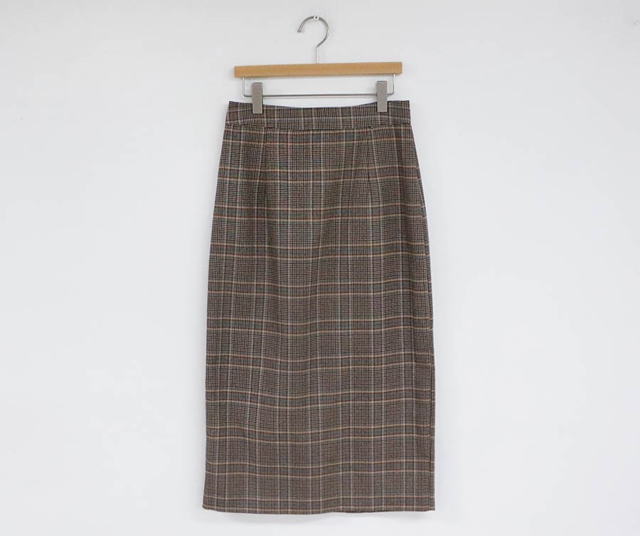 Korean high waist retro Plaid thin medium length woolen skirt